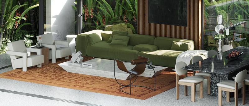 .618 Collection Vol.2: living room open to the garden, with the dining area