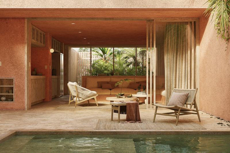 Ahau Gardens Villa 2: lounge that steps straight out to the pool