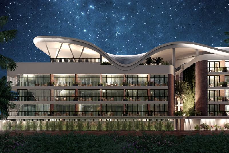 Anta Residence: the facade in the evening