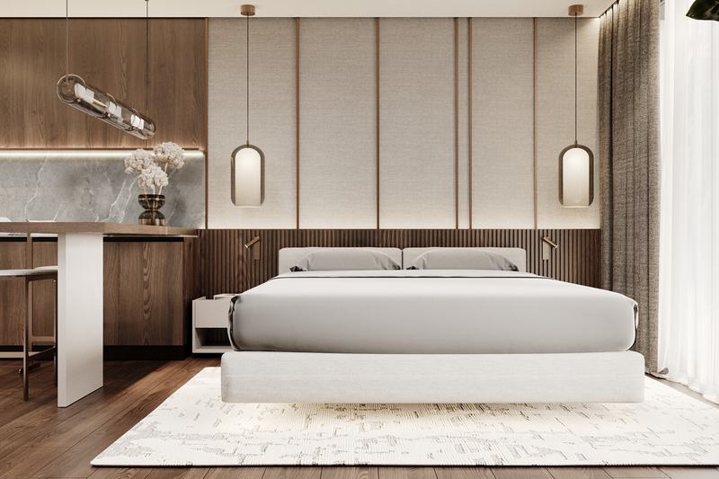 Anta Residence: bedroom and kitchen in a one-bedroom suite