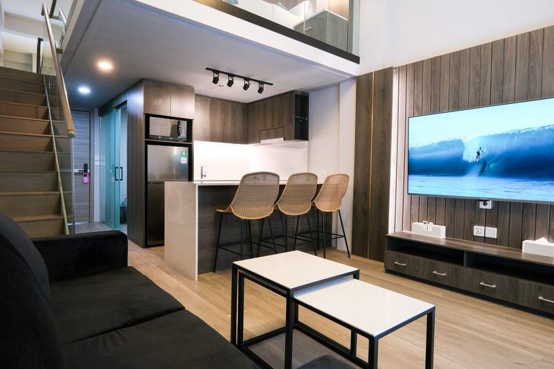 Aster Apartment: kitchen and living area in a one-bedroom