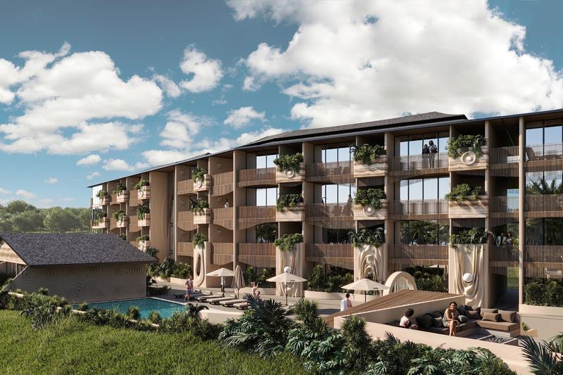 AURA Apartment: apartment building above the resort pool