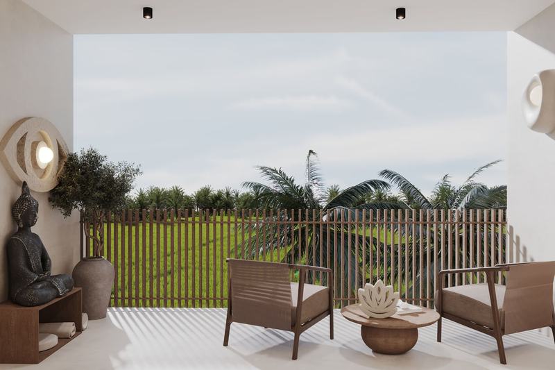 AURA Apartment: balcony chairs facing the fields