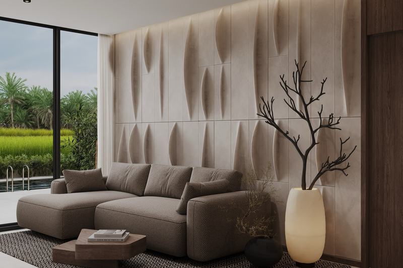 AURA Jungle Temple: corner sofa against a textured wall