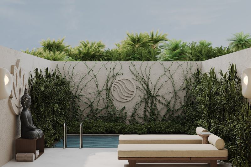 AURA Zen Temple: pool terrace with a sun lounger