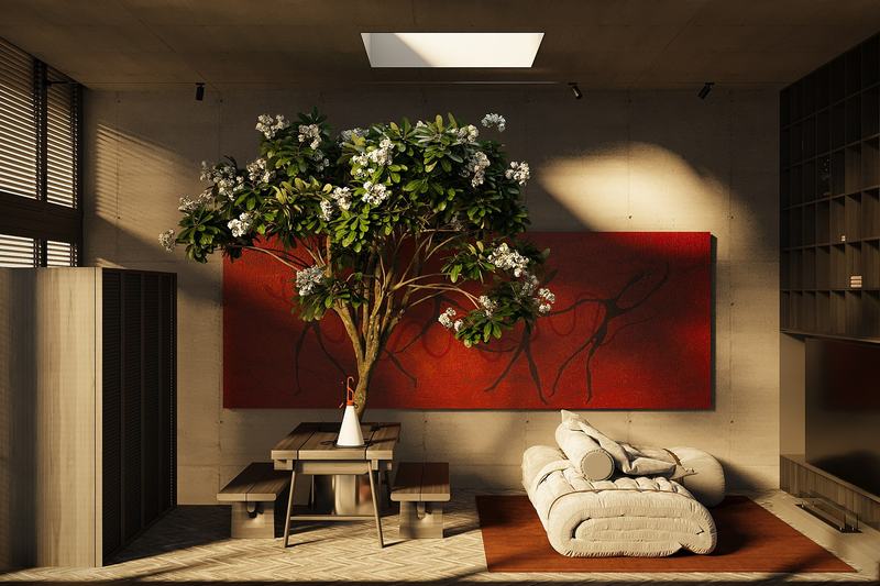 Axis One: salón abierto al patio interior