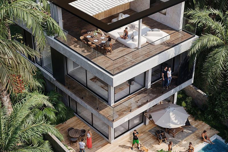 Bali Balance Villas: villa with a roof terrace among palms, developer's render