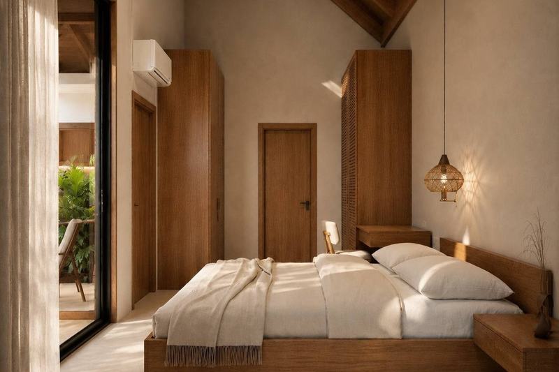 BASE Canggu 50 m²: bedroom with wooden ceiling