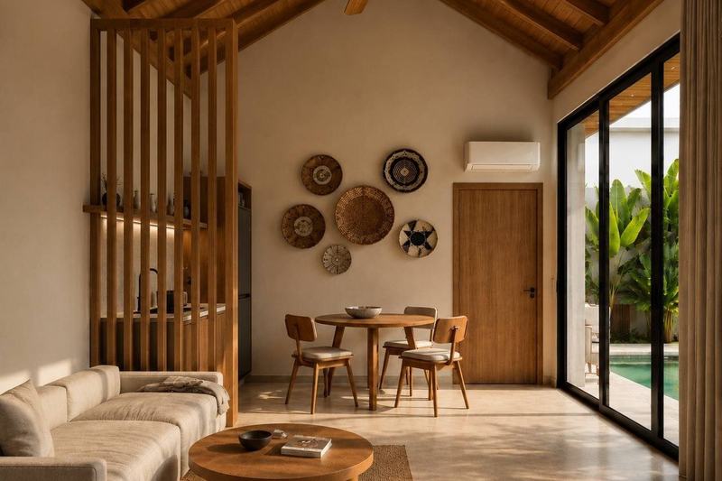 BASE Canggu 50 m²: open living room, kitchen and dining