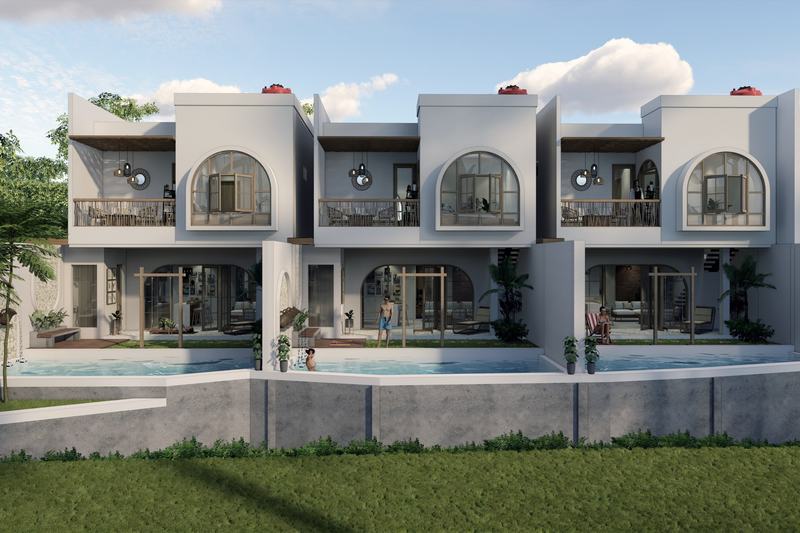 Bellevue Villa Complex: villa fronts beside the common pool