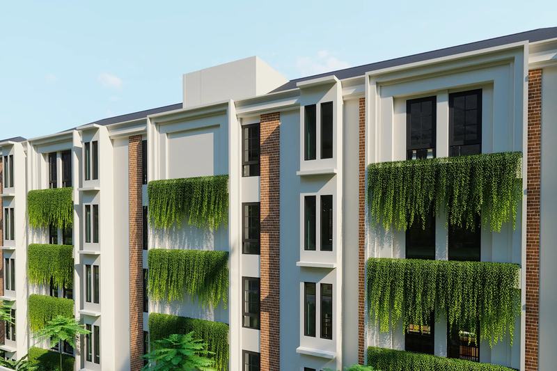 Beraban Luxury Lofts: side elevation with planted balconies