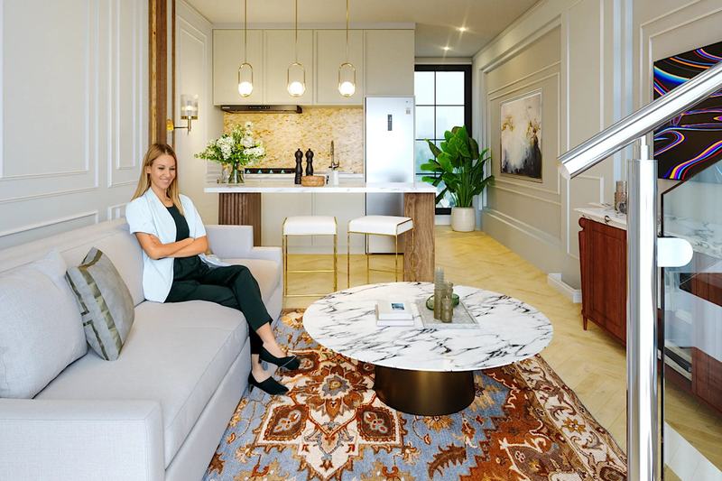 Beraban Luxury Lofts: living room and kitchen in a one-bedroom loft