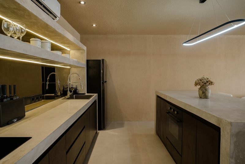 Bingin townhouse: worktop running along the kitchen wall