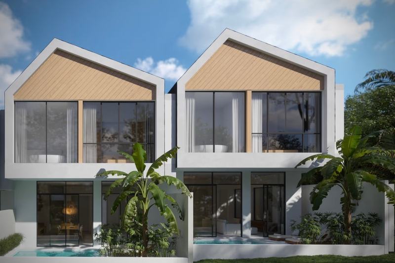 Gabled villa in Bingin, render: two wings under gabled roofs