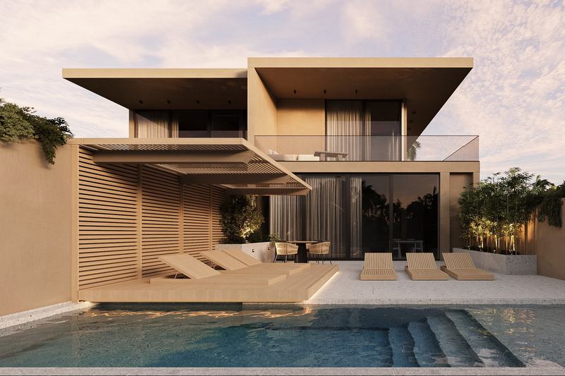 Bingin Elements: villa and pool at sunset