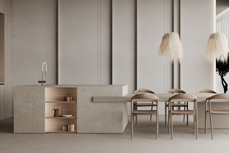 Bingin Elements: kitchen and dining area with an island