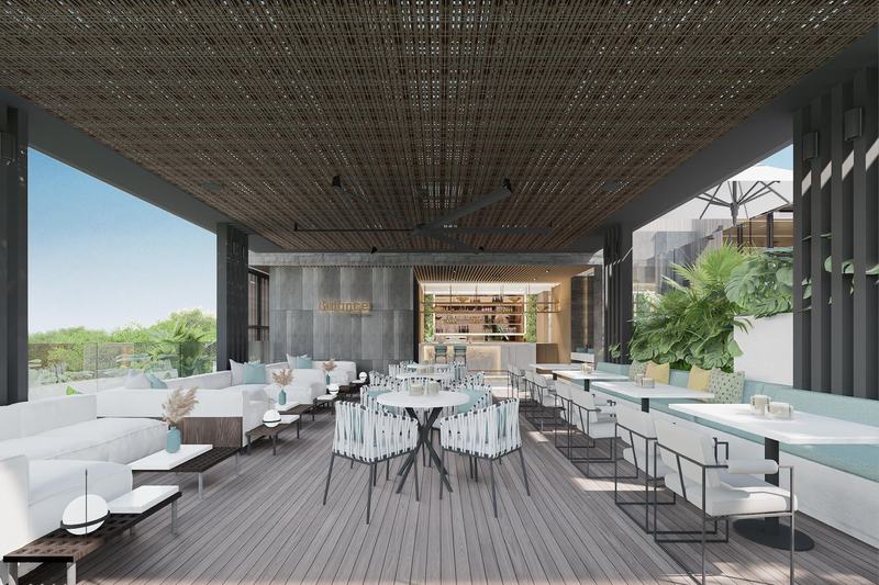 Boutique Hotel Bali Balance: rooftop restaurant under a bamboo canopy, developer's render
