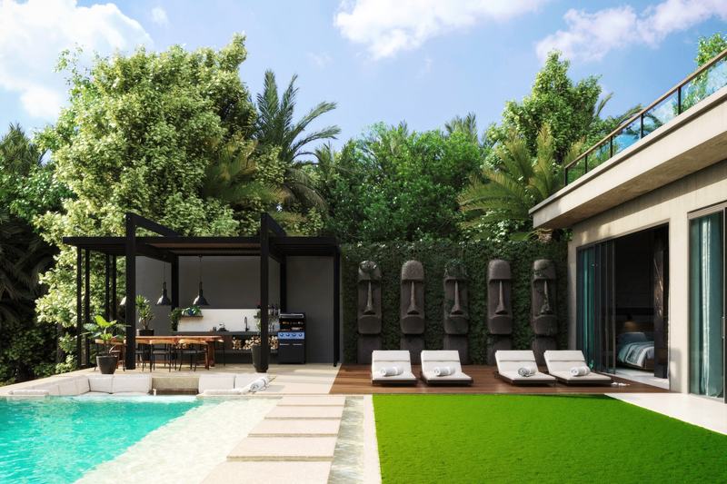 Calypso Villa: المسبح والعشب وكراسي الاسترخاء