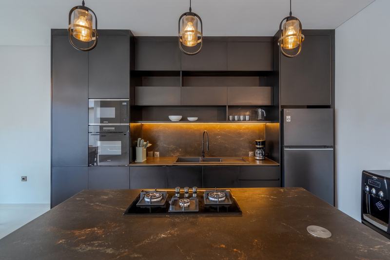 Three-bedroom villa in Padonan, Canggu: kitchen island and built-in appliances