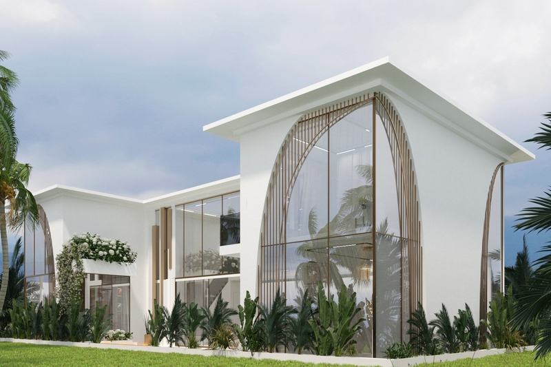 Casa Amormia: villa facade with arched glazing