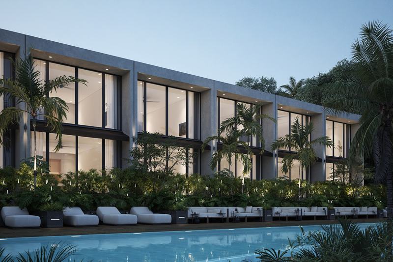Ecoverse: shared pool beside the building