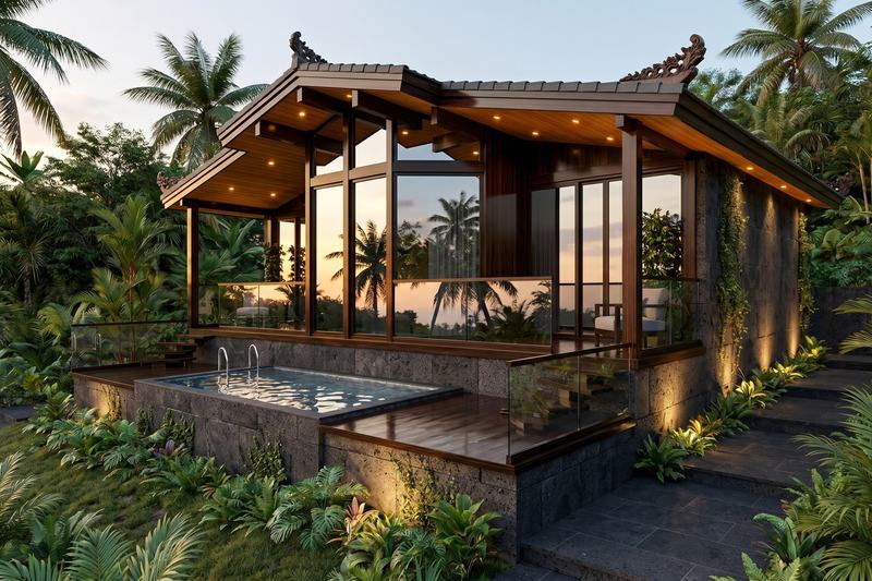 EcoWood 2BR: villa front with its terrace