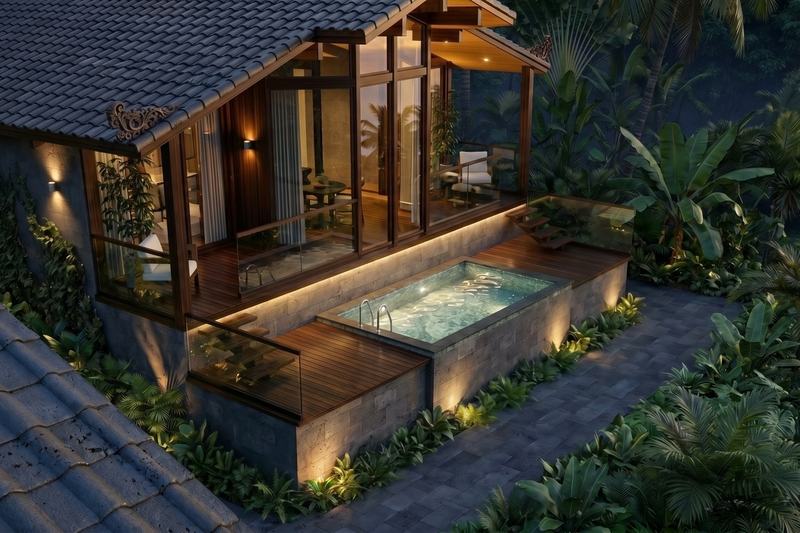 EcoWood 2BR: overhead view of pool and terrace