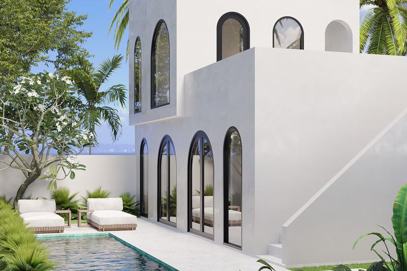 Edem Villas I 2BR villa: arched windows and the roof staircase (render)