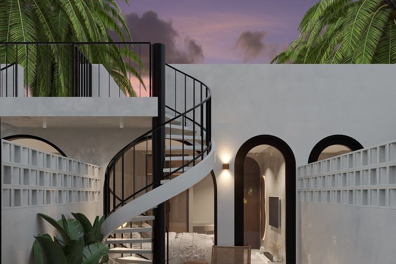 EDEM II condo villa: the same facade lit up in the evening (render)