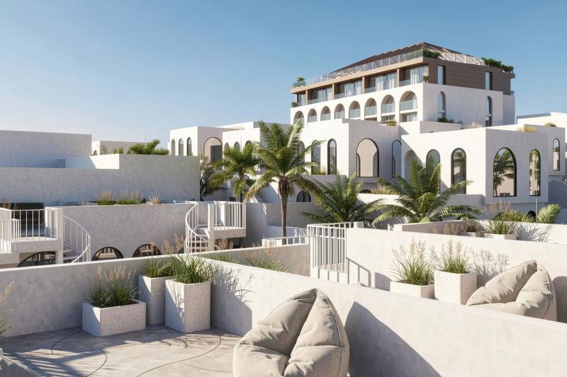 EDEM II condo villa: roof terrace with the complex behind (render)