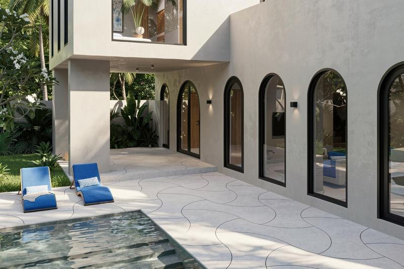 EDEM II 3BR villa: pool along the house with sun loungers (render)