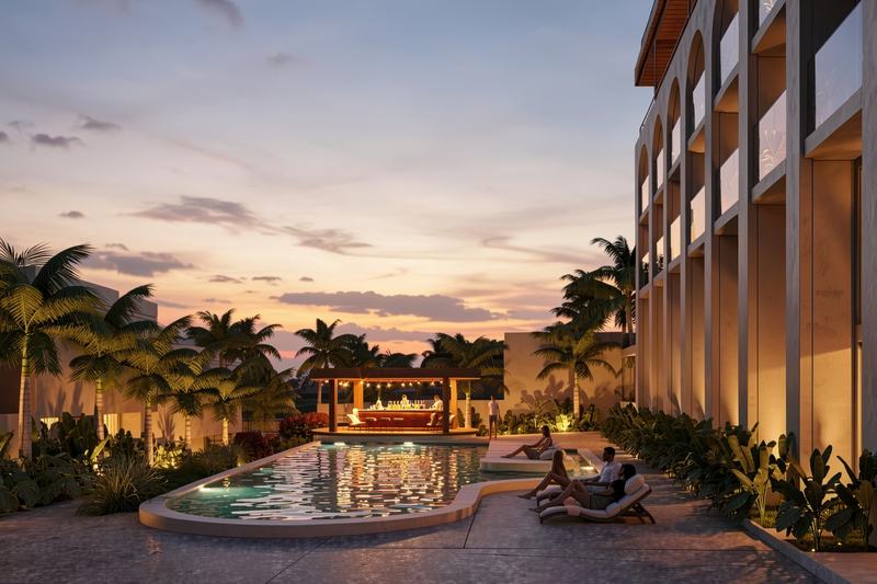 EDEM II studio: the complex pool at sunset (render)