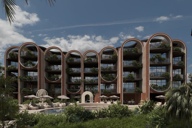 Eighth Sense: building facade with the pool, developer's render