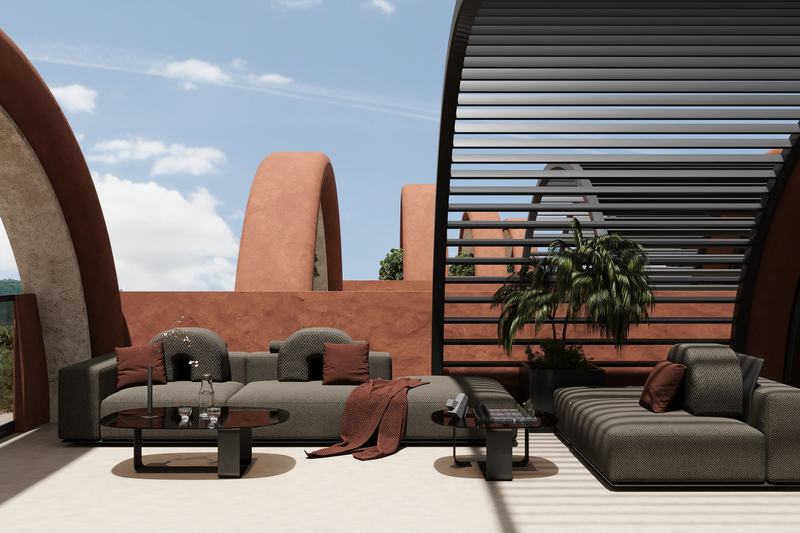 Rooftop villa: rooftop sitting area, render