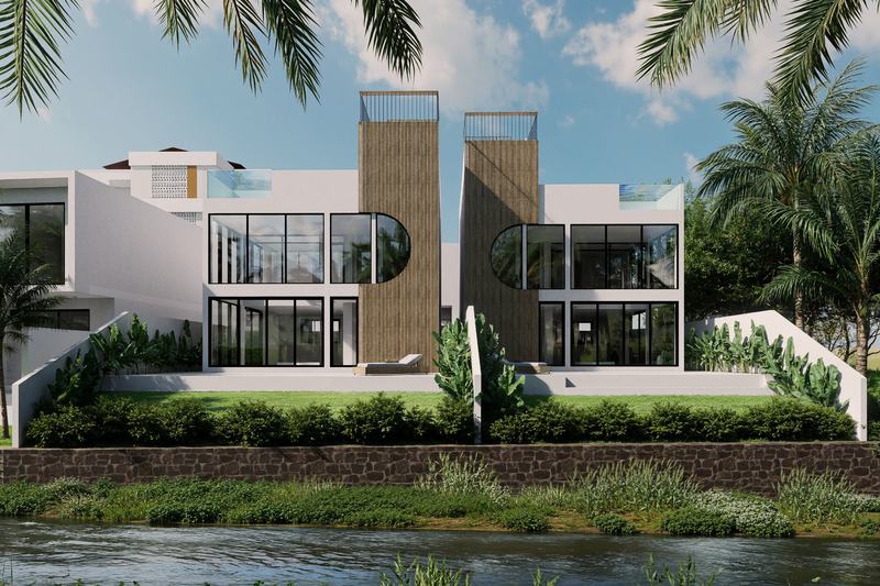 Elysium eco-city 2BR villa: the house seen from the river