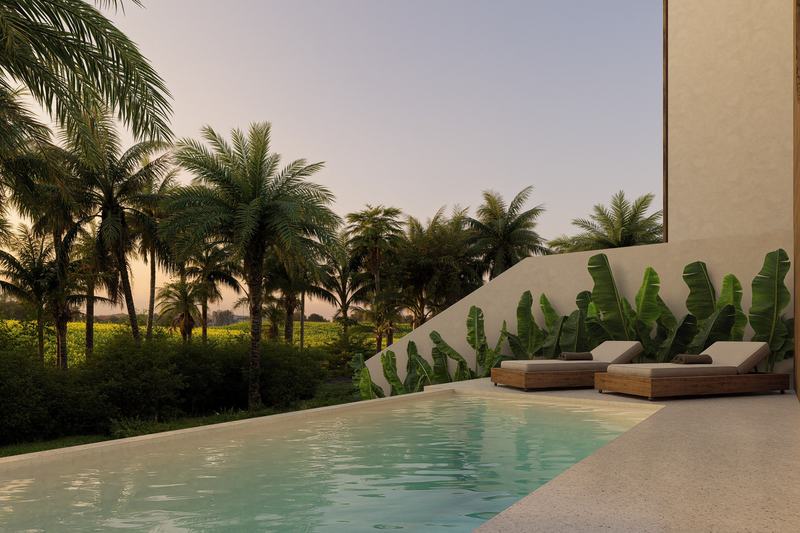 Elysium eco-city 2BR villa: private pool at sunset