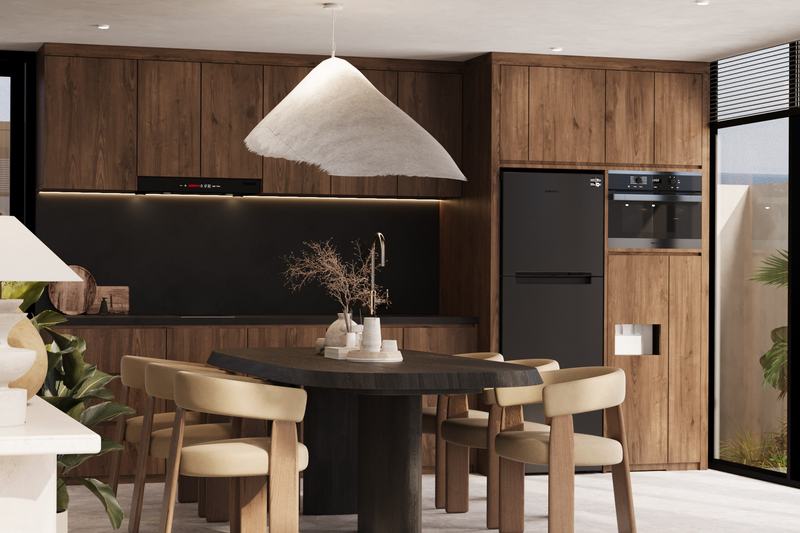 Elysium eco-city 2BR villa: island kitchen and dining area