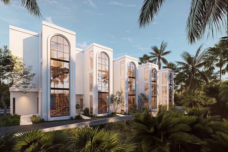 Ema Villas: arched windows along the villa fronts in Berawa