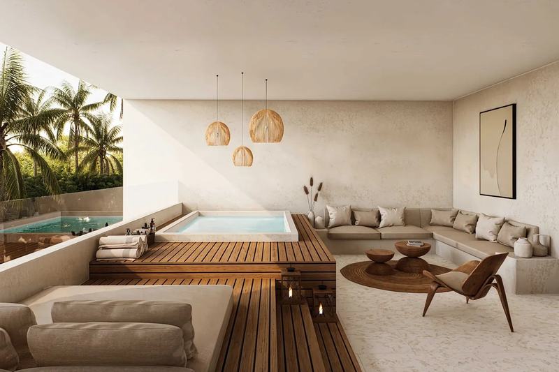 Ema Villas: pool terrace with a lounge corner