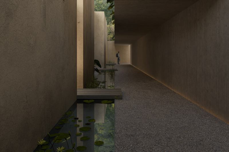 Eternal Villas: footpath and pond between the villas