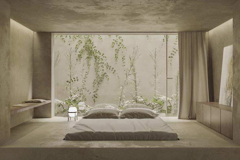 Eternal Villas 2BR: green wall and garden access from a bedroom