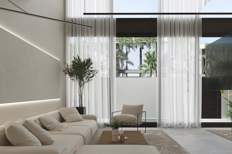 Five Oceans: living space with a wide window to the garden