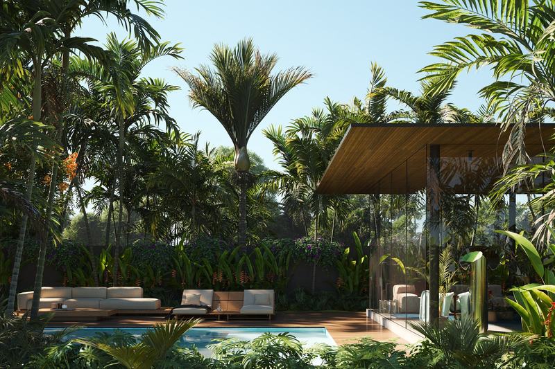 Flower Estates Orangeria 2BR: pool and lounge area, render