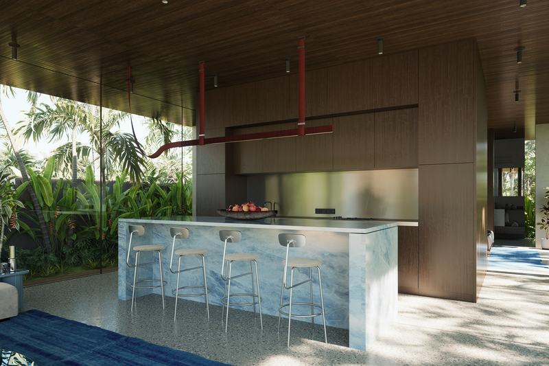 Flower Estates Orangeria 2BR: kitchen island, render