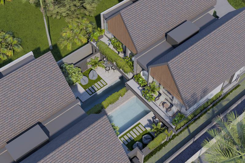 Four Palms 2BR villa: aerial view of the compound (render)