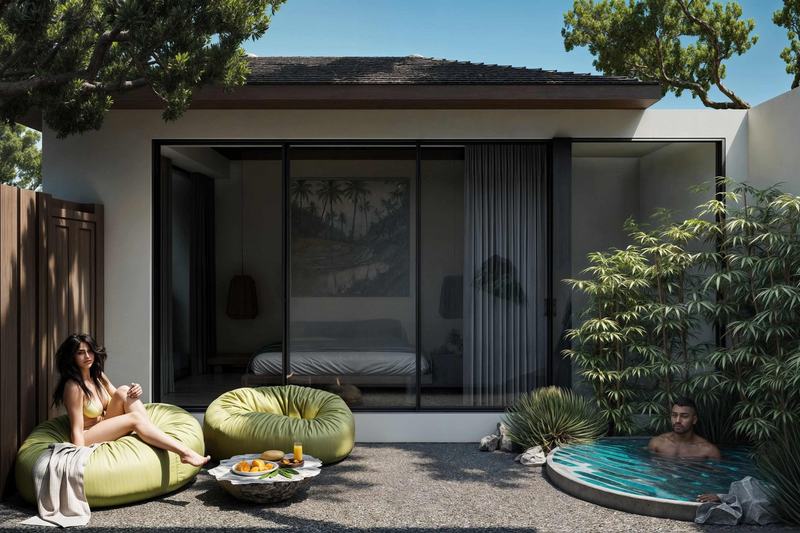 Green Village: smart villa courtyard with a private pool (render)