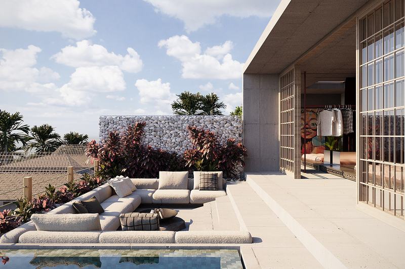 K-Village 2BR villa: lounge area next to the pool (render)