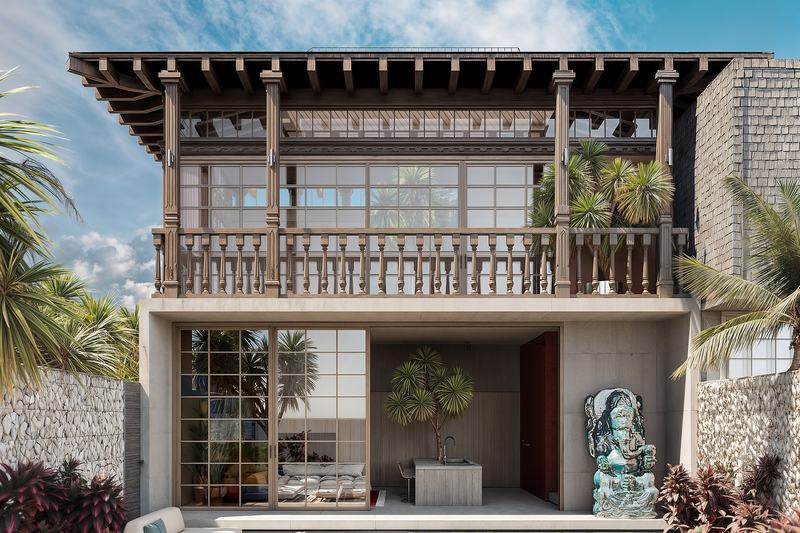 K-Village: two-story villa with a timber terrace (render)