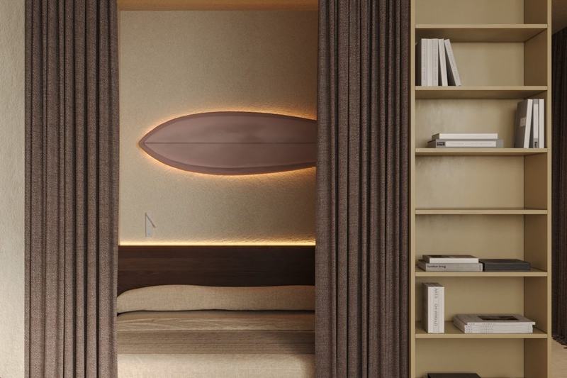 Kedungu 1BR Terrace: wardrobe and built-in bookshelves