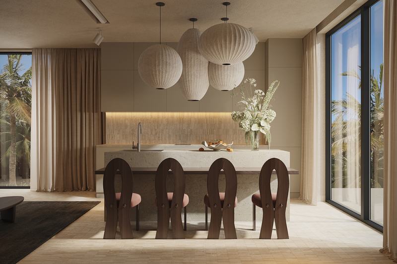 Kedungu Baza Honeymoon Suite: kitchen island with bar stools, render